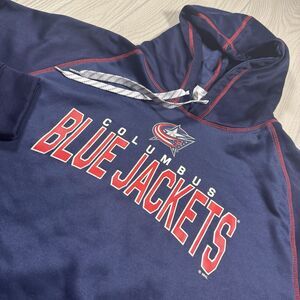 Columbus Blue Jackets Hoodie Men’s XL Blue Performance Fleece Logo Spellout NHL